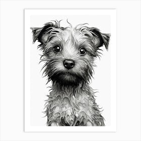 black and white dog drawing Art Print