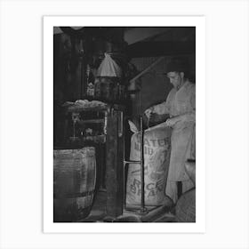 Sewing Bag Of Rice Brand After Being Weighed In Rice Packaging Process,Crowley, Louisiana By Russell Lee 1 Art Print