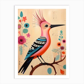 Pink Scandi Hoopoe 1 Art Print