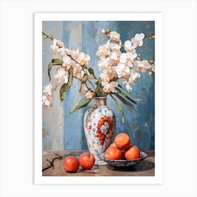 Peacock Orchid Flower And Peaches Still Life Painting 4 Dreamy Art Print