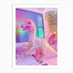 Pastel Toy Dinosaur On The Computer 2 Art Print