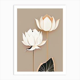 Lotus Flowers In Garden Retro Minimal 2 Art Print