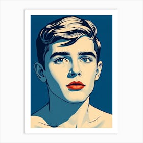 Young Man Blue Washed Portrait Art Print