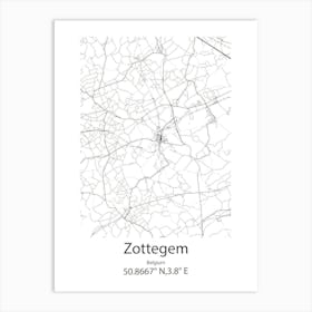 Zottegem,Belgium Minimalist Map Art Print