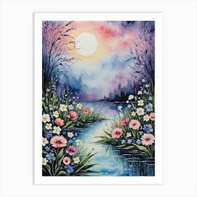 Moonlight By The Water Art Print