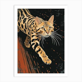 Bengal Cat Relief Illustration 2 Art Print