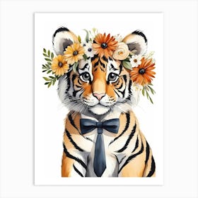 Baby Tiger Flower Crown Bowties Woodland Animal Nursery Decor (45) Art Print