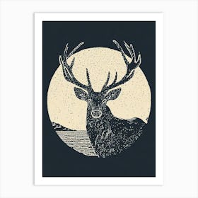 A Majestic Stag Silhouetted By The Setting Sun Art Print