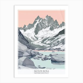 Monte Rosa Switzerland Italy Color Line Drawing 3 Poster Art Print