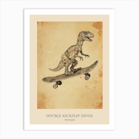 Troodon Vintage Dinosaur Poster Art Print