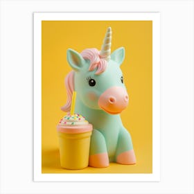 Toy Unicorn & A Milkshake Yellow Art Print