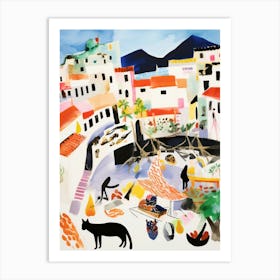 The Food Market In Positano 3 Illustration Art Print