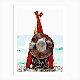 Woman With Hat Holiday Beach Art Print