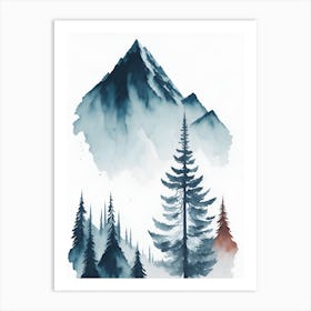 Mountain And Forest In Minimalist Watercolor Vertical Composition 285 Art Print