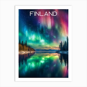 Colourful Finland Northern Lights travel poster Art Print5 Art Print