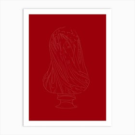 The Veiled Virgin Line Drawing - Pink & Red Art Print