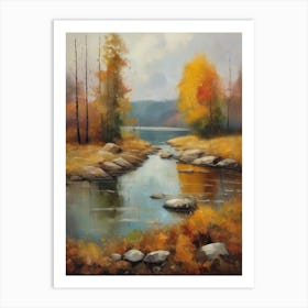 Autumn Lake,Forest Lake, Vintage Oil Painting, Farmhouse Wall Decorations, Antique Landscape, Vintage Landscape Oil Painting.3 1 Art Print