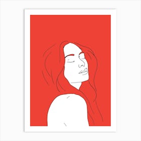 Woman In Reverie Red Art Print