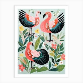 Folk Style Bird Painting Flamingo 2 Art Print