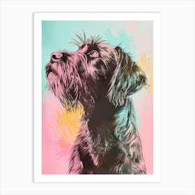 Wirehaired Pointing Griffon Dog Pastel Line Watercolour Illustration  4 Art Print