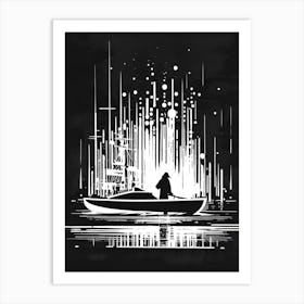 Boat In The Night Art Print