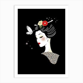 Geisha Dark and Color Illustration Art Print