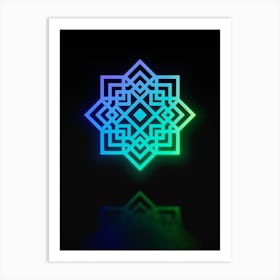 Neon Blue and Green Abstract Geometric Glyph on Black n.0408 Art Print