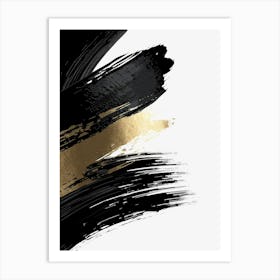 Abstract Black And Gold Brush Strokes 1 Art Print