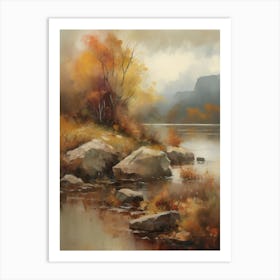 Forest Lake, Autumn Lake, Vintage Oil Painting, Farmhouse Wall Decorations, Antique Landscape, Vintage Landscape Oil Painting.6 3 Art Print