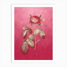 Vintage Red Gallic Rose Botanical in Gold on Viva Magenta Art Print