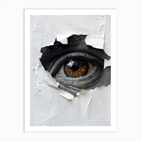 Oil Painting Of An Eye Detailed Texturing Peeking Through Torn Paper Forming A Gorillas Face In Art Print