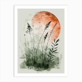 Moon And Grass Art Print