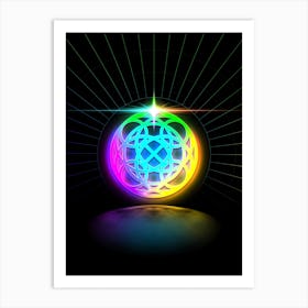 Neon Geometric Glyph in Candy Blue and Pink with Rainbow Sparkle on Black n.0157 Art Print