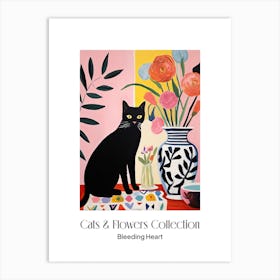 Cats & Flowers Collection Bleeding Heart Flower Vase And A Cat, A Painting In The Style Of Matisse 2 Art Print