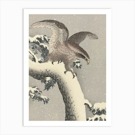 Japanese Ukiyo-E Hawk In Snow Art Print