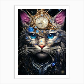 Clock Cat Art Print