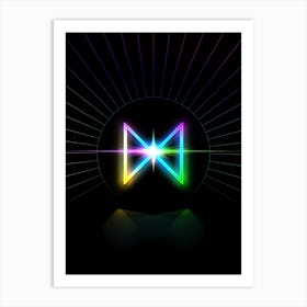 Neon Geometric Glyph in Candy Blue and Pink with Rainbow Sparkle on Black n.0185 Art Print