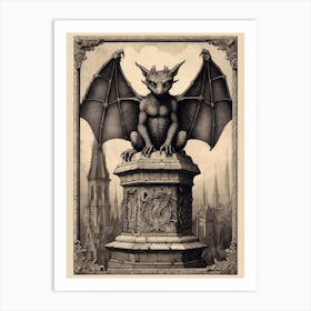 Vintage Gargoyle Tarot Card B&W 4 Art Print