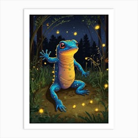 Frog With Fireflies Art Print