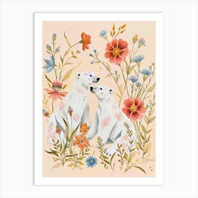 Folksy Floral Animal Drawing Polar Bear 5 Art Print