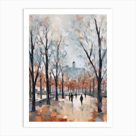 Winter City Park Painting Montjuc Park Barcelona 1 Art Print