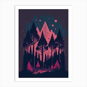 A Fantasy Forest At Night In Red Theme 72 Art Print