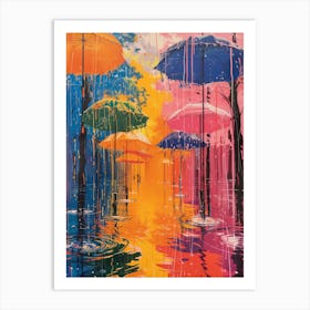 Umbrellas In The Rain Art Print