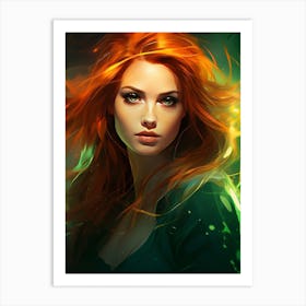 Beautiful woman with striking emerald eyes Art Print