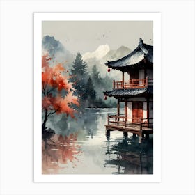 Asian House By The Lake 1 Art Print