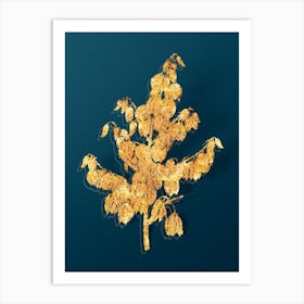 Vintage Aloe Yucca Botanical in Gold on Teal Blue n.0360 Art Print