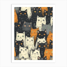 Perfectly Repeatable Artwork With Cute Cat Faces 09 Art Print