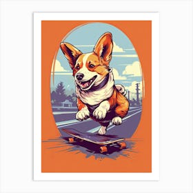 Pembroke Welsh Corgi Dog Skateboarding Illustration 4 Art Print