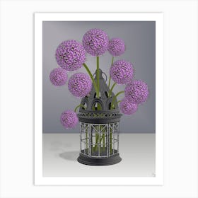 Purple Allium Flowers In An Antique Candle Lamp Art Print