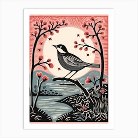Vintage Bird Linocut Dipper 2 Art Print